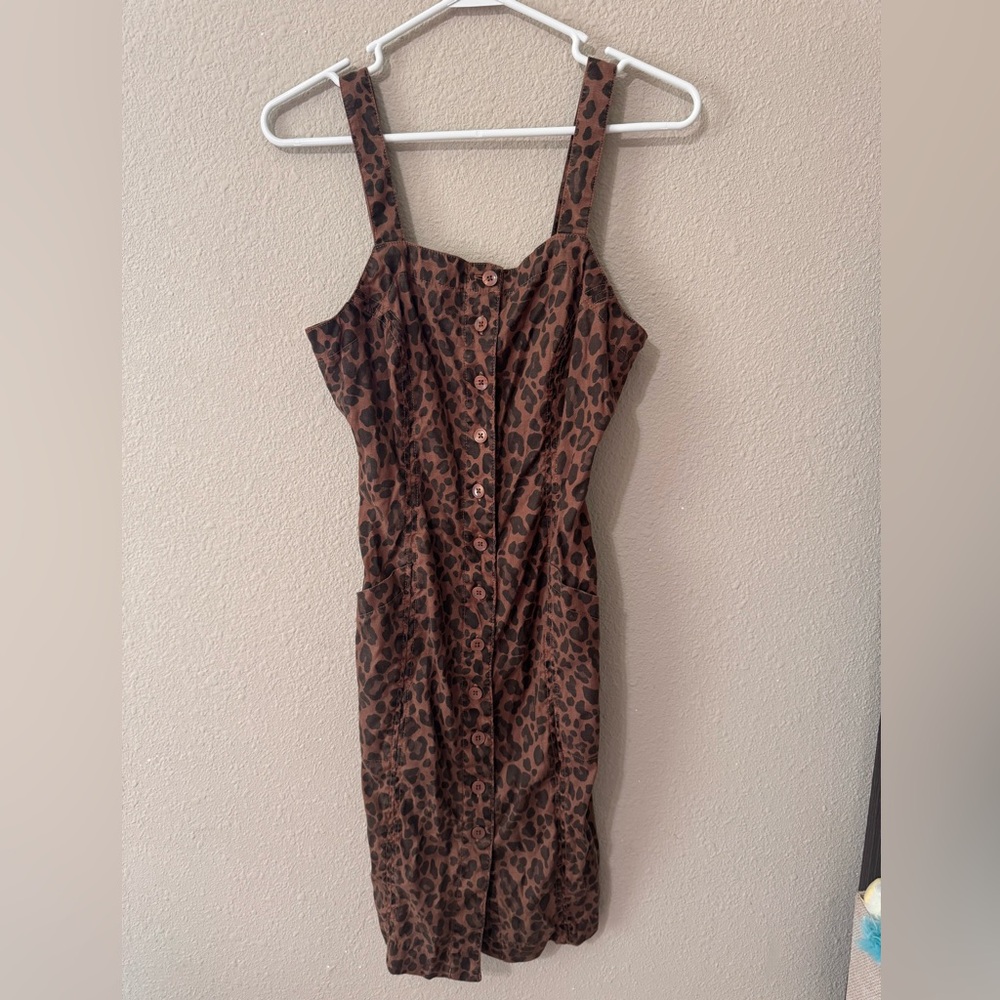 Level 99 Anthropology Brown Leopard Print Overall Style Midi Dress